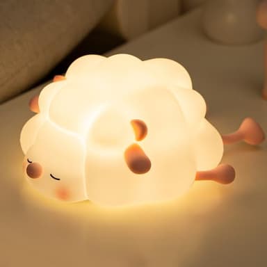 Rechargeable LED Night Light for Kids, 3-Level Dimmable Nursery Nightlight, Food Grade Silicone Squishy Lamp Perfect Bedside Touch Lamp with 30 Min Timer for Breastfeeding, Toddler, Baby Décor Pink - Image 1