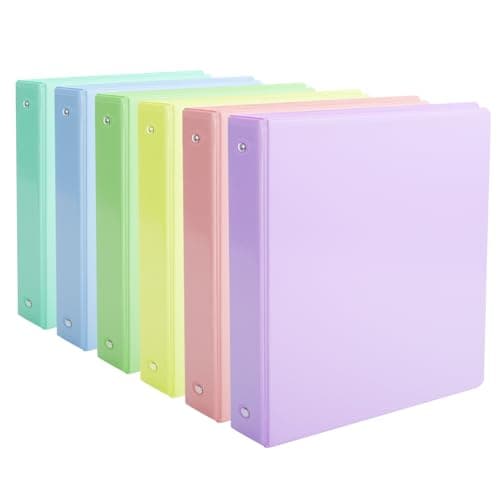 1" 3-Ring Binder, 1-inch Pastel Color Binders with 2 Inside Pockets, Clear View Cover Binder Holds 8.5'' x 11''Paper, Round Ring Binders for Office/Home/School, 6 Pack (Assorted 6 Colors) - Image 1
