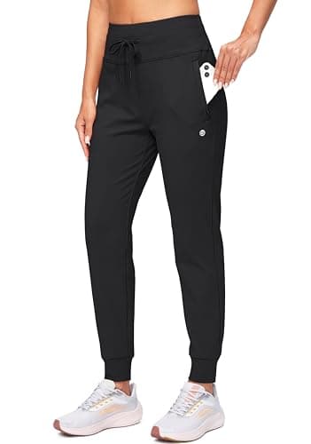 G Gradual Women's Fleece Lined Joggers High Waisted Water Resistant Thermal Winter Sweatpants Running Hiking Pockets(Black, M) - Image 1