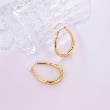 Gacimy Gold Chunky Hoop Earrings for Women, 14K Gold Plated Oval Hoop Medium Gold Earrings with 925 Sterling Silver Post - Image 6