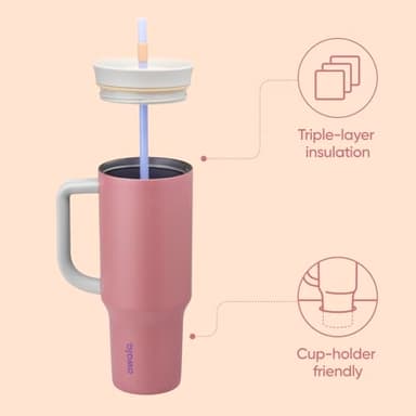 Owala Stainless Steel Triple Layer Insulated Travel Tumbler with Spill Resistant Lid, Straw, and Carry Handle, BPA Free, 40 oz, Dusty Pink (Yoga Rose) - Image 2