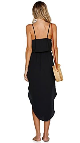 NERLEROLIAN Women's Adjustable Strappy Split Summer Beach Casual Midi Dress Black - Image 4