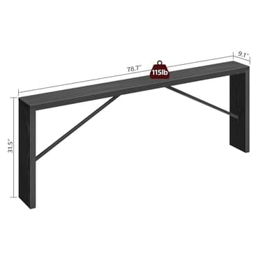 MAHANCRIS Console Table, 78.7" Long Sofa Table Behind Couch, Narrow Entryway Table, Farmhouse Dining Table with Angled Metal Frame, Industrial Console Table for Entryway, Black CTHB20801 - Image 3