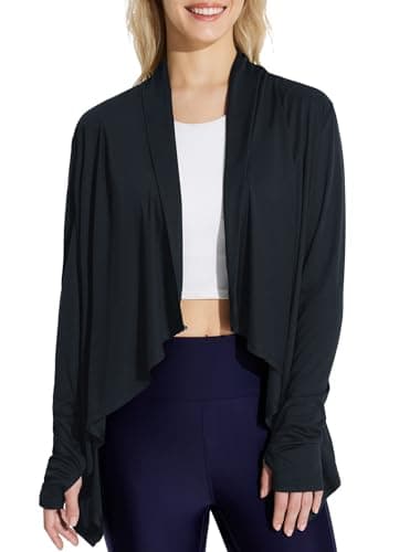 baleaf Women's Long Sleeve UPF 50+ Sun Protection Shirts Lightweight Open Front Cardigan with Pockets Beach Cover Up SPF Sun Wrap with Pockets Black L - Image 1