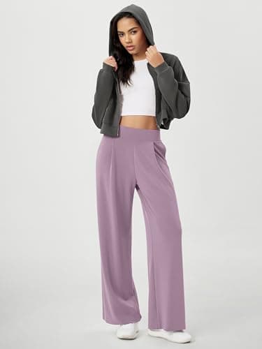 ODODOS Modal Soft Wide Leg Pants for Women High Waist Casual Relaxed Pants with Pockets, 27" Inseam, Taro Purple, X-Small - Image 5