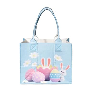 Easter Basket, Blue Easter Baskets for Kids, Cute Personalized Easter Basket with Handle for Easter Party - Image 1