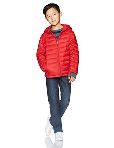 Amazon Essentials Boys' Lightweight Water-Resistant Packable Hooded Puffer Jacket, Red, Large - Image 3