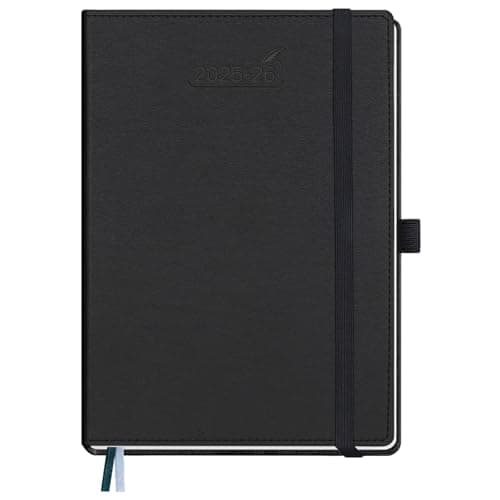 BEZEND Planner 2025-2026 Weekly and Monthly, 5.8" x 8.5" Academic Calendar (Jul 25-Dec 26) Vertical Daily Appointment with Hourly Timeslot & Monthly Tab, PU Leather Hardcover - Black - Image 1
