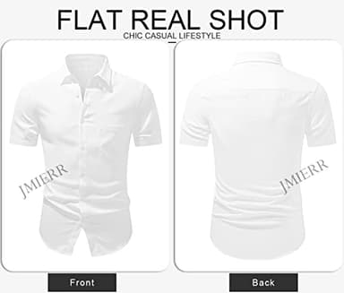 JMIERR Men's Summer Casual Stylish Short Sleeve Button-Up Shirts Cotton Linen Solid Color Business Dress Shirts Chambray Beach Shirt, L, White - Image 8