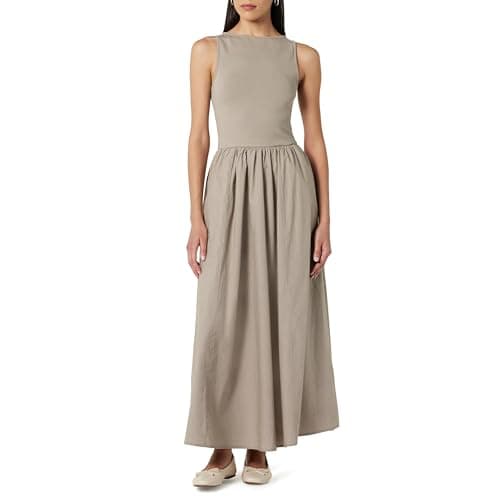 The Drop Women's Dia Mixed Fabric Midi Tank Dress Vintage Khaki, XS - Image 1