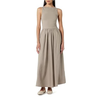 The Drop Women's Dia Mixed Fabric Midi Tank Dress Vintage Khaki, XS - Image 1