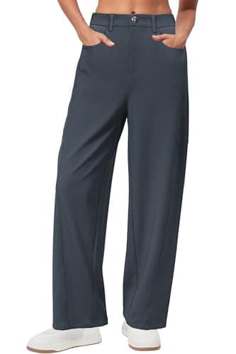 Arach&Cloz 2025 Women's Stretch Wrinkle Free Dark Grey Wide Leg Trousers Business Casual High Elastic Waisted Loose Palazzo Pants Button Down Zipper Comfy Slacks with Multiple Pockets L - Image 1