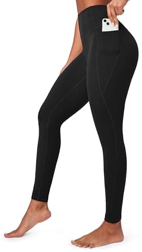 Ewedoos Compression Leggings with Pockets for Women Tummy Control Leggings No Front Seam Workout High Waisted Yoga Pants Gym Black - Image 1