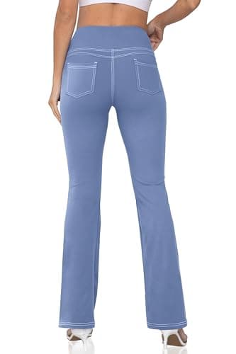 CHANLEED Women's Bootcut Yoga Pants, Flare Leggings with Pockets High Waist Causal Dress Pants Petite/Regular/Tall（Light Blue-S） - Image 3