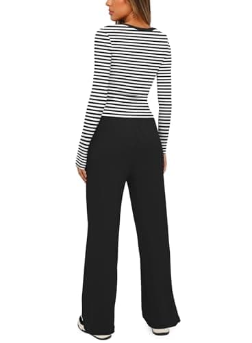 Darong Women's 2 Piece Sets Fall Outfits Long Sleeve Wide Leg Tracksuits Casual Sweat Sets Lounge Set 9065A Black Striped M - Image 2