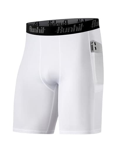 Runhit Compression Shorts Men Spandex Sports Running Shorts Workout Athletic Performance Base Layer Underwear White 2XL