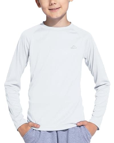 Willit Boy's UPF 50+ Sun Protection Shirt Long Sleeve Rash Guard Swim Shirts Youth SPF Fishing Quick Dry Shirt White M - Image 1