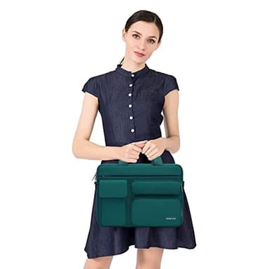 MOSISO Laptop Shoulder Bag 15.6 inch, 15-15.6 inch Computer Bag Compatible with MacBook Pro 16 inch, HP, Dell, Lenovo, Notebook with 2 Raised&1 Flapover&1 Horizontal Pocket&Handle&Belt, Teal Green - Image 5