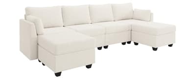 Huatean Home 114.17" Modular Sectional Sofa, 6 Seat Modular Couch with Storage, Memory Foam, Convertible Sectional Couches for Living Room, U Shaped Comfy Modular Sofa with Chaise, Beige - Image 9