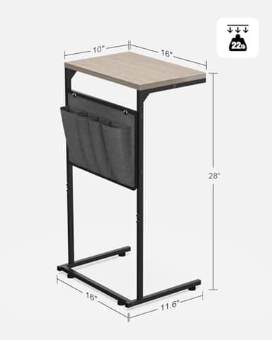 Vantic C Shaped End Table, Small Side Table for Couch and Recliner, Slide Under Sofa Tray Desk with Storage Bag for Living Room and Bedroom, Greige - Image 3