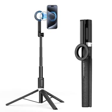 UBeesize Magnetic Tripod for iPhone with Remote, 64’’ Extendable Phone Stand for Video Recording/Vlogging, N52 Strong Holder for iPhone 12-17/Android, Portable Travel Selfie Stick Tripod(Black) - Image 1