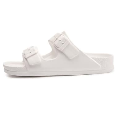 FUNKYMONKEY Women's Comfort Slides Double Buckle Adjustable EVA Flat Sandals (9 M US-Women, White) - Image 3