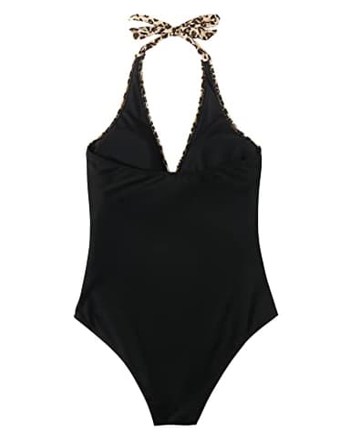 SUUKSESS Women Sexy Tummy Control One Piece Swimsuits Halter Push Up Monokini Bathing Suits (Black Leopard, L) - Image 5