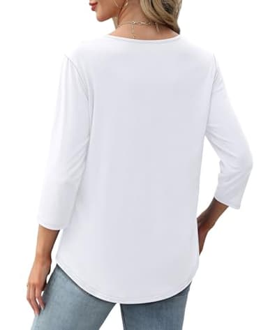 XIEERDUO 3/4 Sleeve Plus Size Tops for Women 2025 Crewneck Long Sleeve Shirts for Women Pleated Business Casual Blouses Fall Fashion Clothing Outfits Beach Vacation Clothing A-White XXL - Image 4