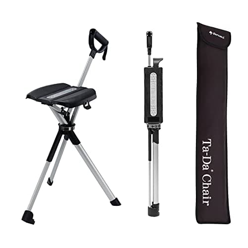 STEP2GOLD Ta-Da Chair Series 2- Portable Walking Stick, Cane with Seat, Foldable Chair, Hiking Stick, for Camping, Hiking, Lightweight Aluminum, Easy Carry, Anti-Slip (36.2"/Black) - Image 1