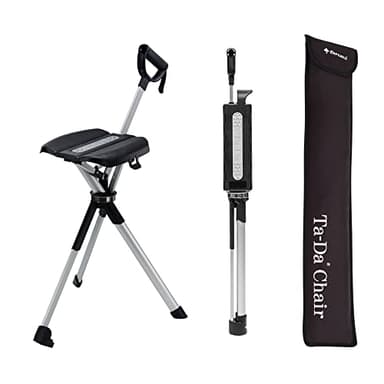 STEP2GOLD Ta-Da Chair Series 2- Portable Walking Stick, Cane with Seat, Foldable Chair, Hiking Stick, for Camping, Hiking, Lightweight Aluminum, Easy Carry, Anti-Slip (36.2"/Black) - Image 1