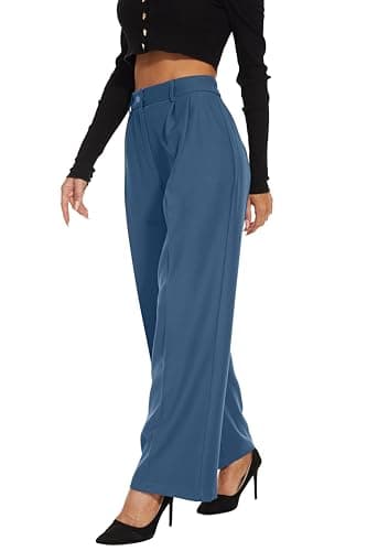 KICZOY Women's Wide Leg High Waist Pants Loose Fit Back Elastic Waist Pleated Front Trousers for Work Casual - Image 4