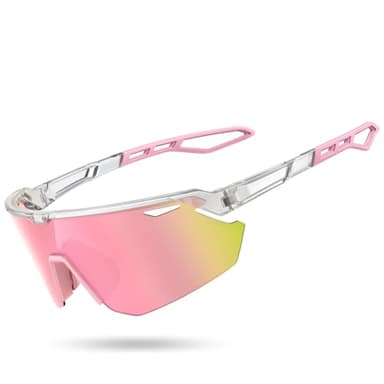 Lamicall Polarized Sports Sunglasses for Men Women, Ultralight [Adjustable Nose Pad] UV400 Protection Sun Glasses for Cycling Running Baseball Fishing Golf Beach Volleyball, Transparent Pink - Image 1