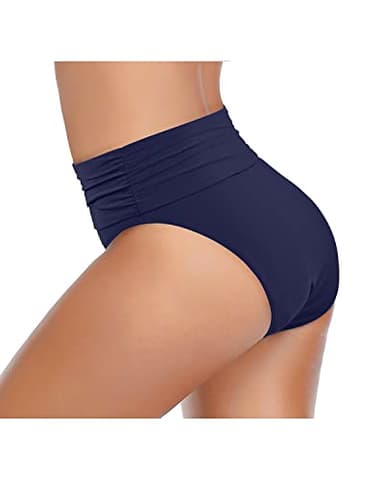 Tempt Me Women's Navy Blue High Waisted Bikini Bottom Tummy Control Ruched Bathing Suit Plus Size Swim Bottom XXL - Image 5