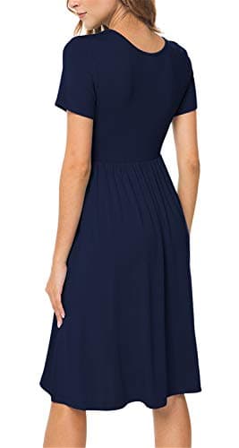 DB MOON Women Summer Casual Short Sleeve Dresses Empire Waist Knee Length Dress with Pockets (Navy Blue, 2XL) - Image 2