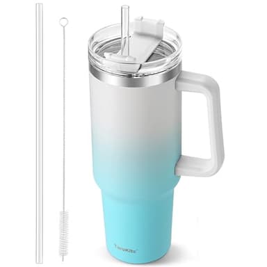 TaroKitc 40 oz Tumbler with Handle | Stainless Steel Insulated Travel Mug with Lids and Straw | Iced Coffee Cup | Keeps Cold for 34 Hours | Dishwasher Safe, BPA Free | Clear Sky - Image 1