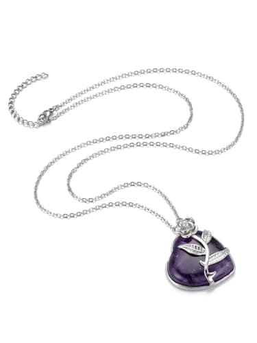 CrystalTears Amethyst Crystal Heart Necklace for Women Healing Crystals Heart Gemstone Pendant Rose Flower Wrapped Quartz Crystal Heart Stone Necklace Crystal Gift for Mom Women Mothers Day - Image 4