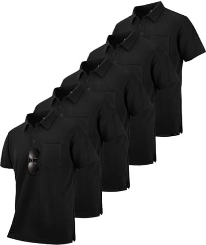 SCODI 5 Pack Mens Pocket Polo Shirts Short Sleeve Multipack Golf Shirt for Men Moisture Wicking Casual Athletic Work T-Shirts Black XL - Image 1