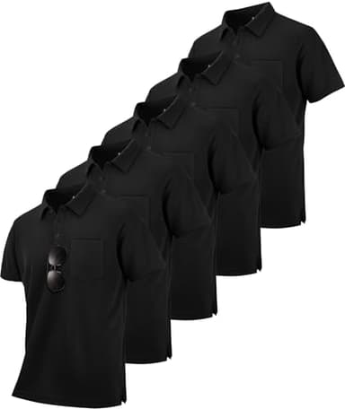 SCODI 5 Pack Mens Pocket Polo Shirts Short Sleeve Multipack Golf Shirt for Men Moisture Wicking Casual Athletic Work T-Shirts Black XL - Image 1