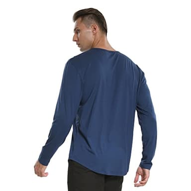 netdraw Men's Ultra-Soft Bamboo Viscose T-Shirt, Curved Hem Lightweight Cooling Cotton Blend Casual Tee, LS Black/Pacific Blue, X-Large - Image 4