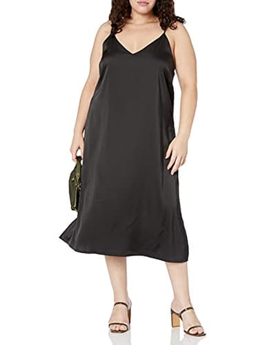 The Drop Women's Ana Silky V-Neck Midi Slip Dress Dress, -Black, L - Image 5