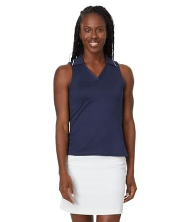 SKECHERS Women's GODRI Swift Club Sleeveless Polo Tank Navy - Image 1