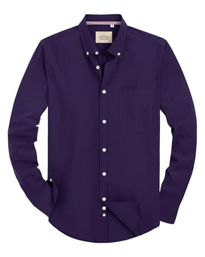 Alimens & Gentle Mens Solid Oxford Shirt Long Sleeve Dress Shirt Work Casual Button Down Shirts with Pocket Dark Purple - Image 1