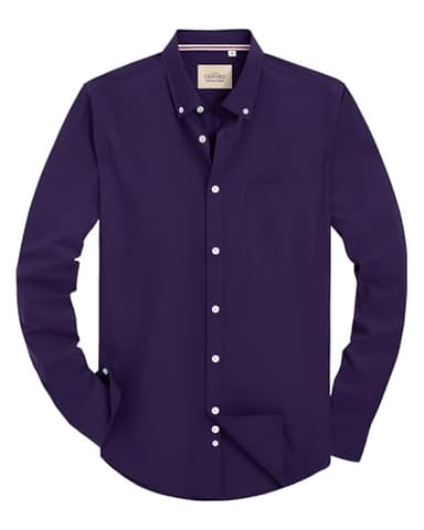 Alimens & Gentle Mens Solid Oxford Shirt Long Sleeve Dress Shirt Work Casual Button Down Shirts with Pocket Dark Purple - Image 1