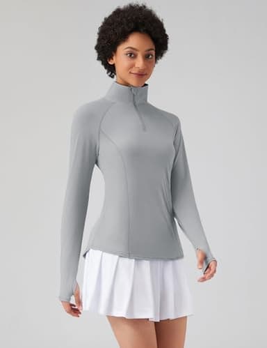 LOMON Womens Workout Tops Long Sleeve 1/4 Zip Uv Sun Protection Quick Dry Hiking Athletic Shirts Rash Guard Upf50+（Grey,M） - Image 2