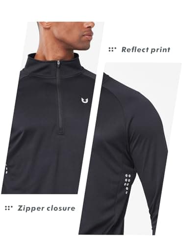 NORTHYARD Men's Running Shirt Long Sleeve Quarter Zip Pullover Moisture Wicking Quick Dry Athletic Workout Shirts Black-M - Image 4