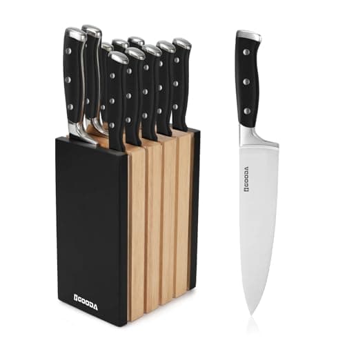 GOODA Knife Set with Block,11 Pieces High Carbon Stainless Steel Kitchen Knife set with Wooden Block,Dishwasher Safe Cooking Knives with Sharp Blade Forged Triple Rivet Ergonomic Handle - Image 1