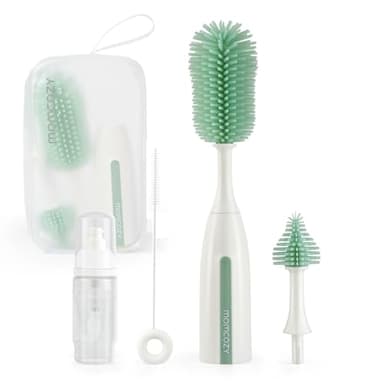 Momcozy Bottle Brush Kit Pro, Innovative Push-Press Design for Deep Cleaning - Bottle Cleaner Brush for Bottle/Breast Pumps/Nipple - Clog-Free Brush & Foam-Generating Design for Better Cleaning, Green - Image 3