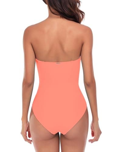 RELLECIGA Women's Orange-Pink Tummy Control Swimwear Strapless One Piece Swimsuit for Women Size Small - Image 5