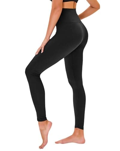 High Waisted Leggings for Women - No See Through Tummy Novelty Workout Yoga Pants with Pockets Reg & Plus Black - Image 1