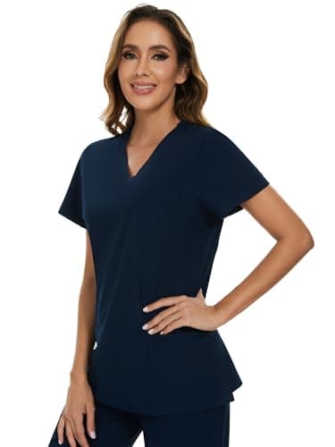 COZYFIT Scrubs for Women Set - Stretch V-Neck Scrub Top & Jogger Pant with 8 Pockets, Yoga Waistband, Anti Wrinkle, Slim Fit Women Scrubs, Navy Blue - Image 4